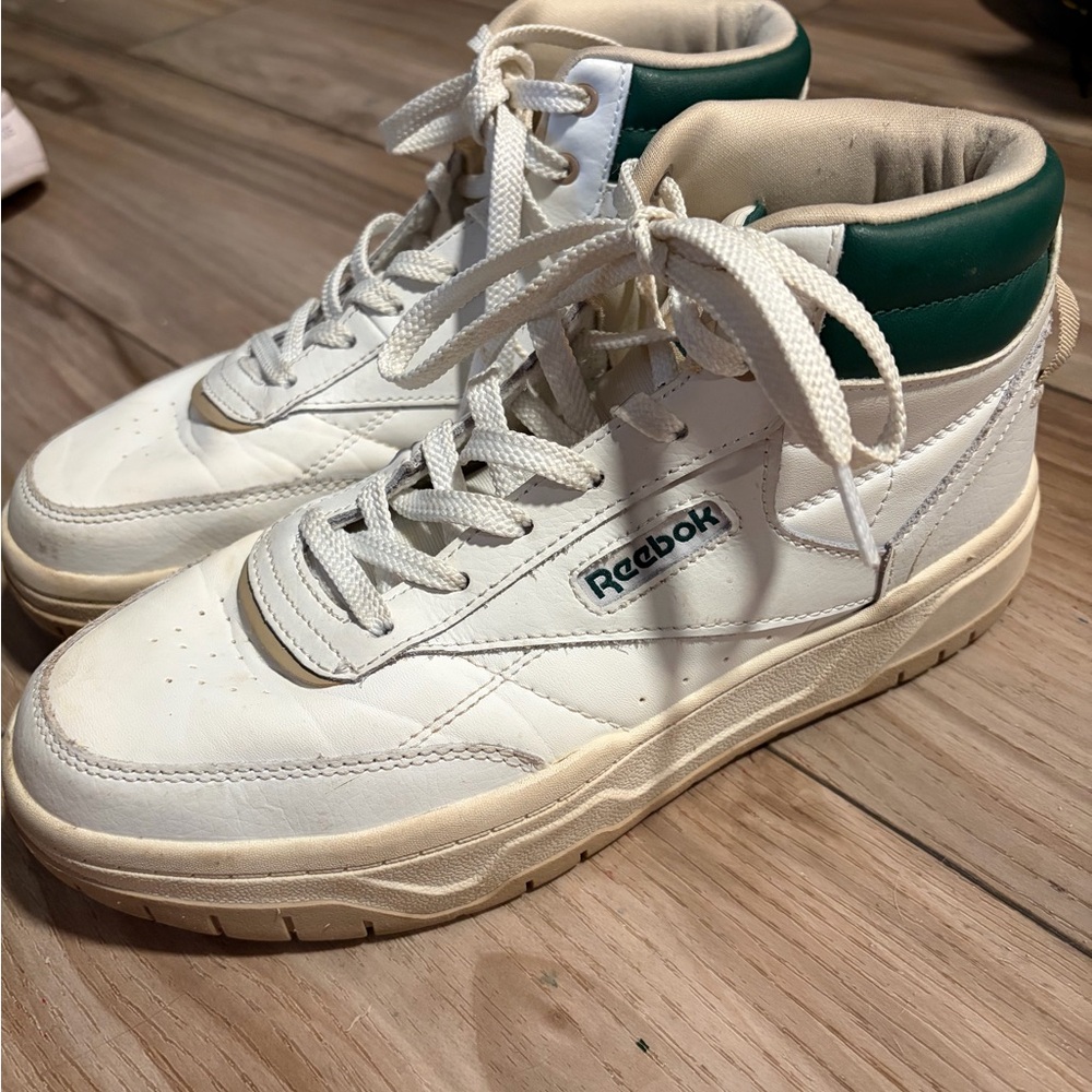 Reebok White High-Top Sneakers with Green Collar Accent
